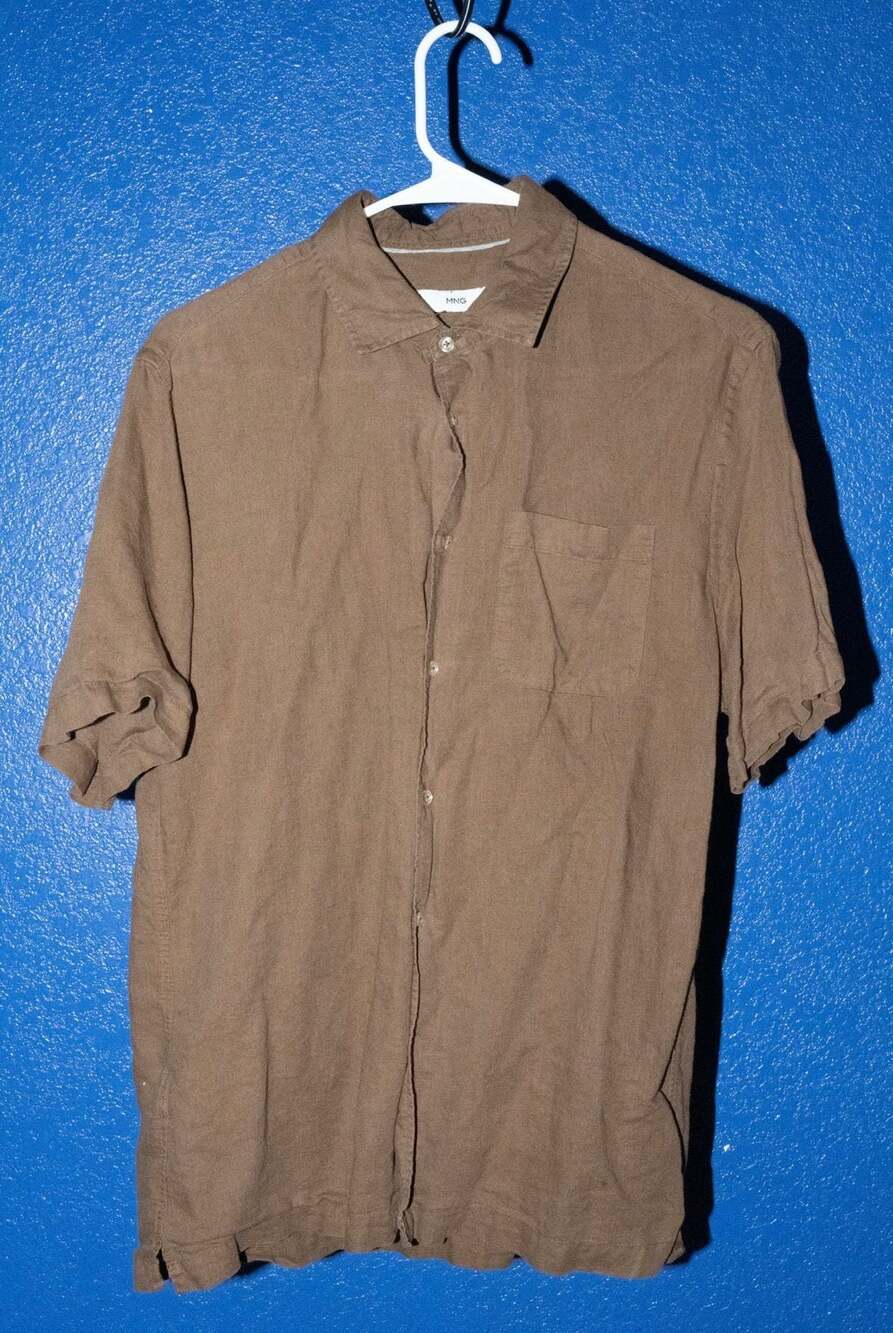 Mango Dark Khaki Linen Short Sleeve